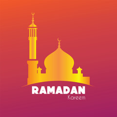 Ramadan Kareem Vector Design with Mosque, Hanging Lamps and Moon | Islamic Festival Art