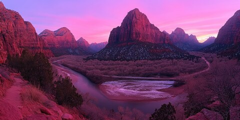 Grand Canyon at sunset with majestic rock formations and vibrant colors.