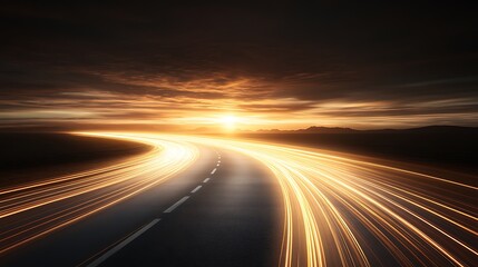 Obraz premium Golden Sunset Highway Leading Towards Distant Mountains