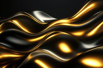 Elegant Flowing Golden Waves with Glowing Particles on a Dark Background, Abstract Futuristic Texture and Luxury Artistic Design