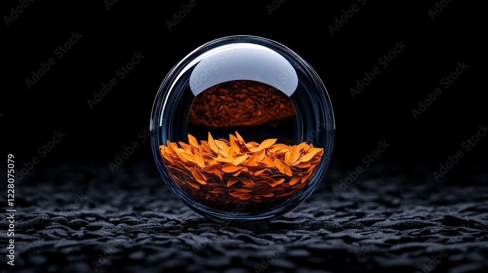 Poster abstract orb composition: a mesmerizing macro shot of a translucent orb containing an abstract arran