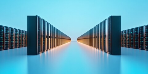 Hyper-Modern Data Center Aesthetic Sleek Server Rack Network with Organized Cabling and Cooling - Cutting-Edge IT Infrastructure for Business Innovation and Digital Transformation