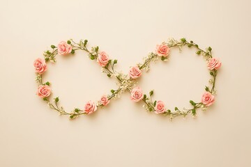 Obraz premium Pink roses arranged in an infinity symbol on a beige background