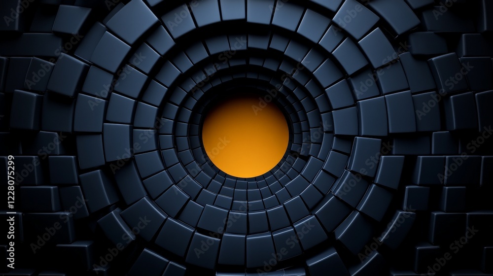 Poster abstract tunnel of cubes: a visually arresting tunnel composed of dark blue cubes converging towards