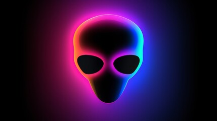Fototapeta premium Minimalist alien silhouette with big eyes and long limbs in pale neon color on screensaver