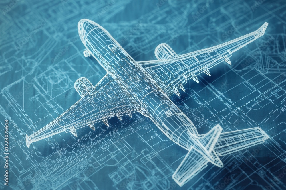 Fototapete detailed technical blueprints illustrating an airplane design with intricate features and specificat