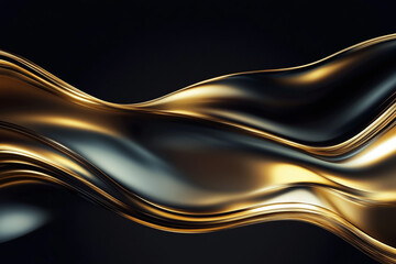 Elegant Flowing Golden Waves with Glowing Particles on a Dark Background, Abstract Futuristic Texture and Luxury Artistic Design