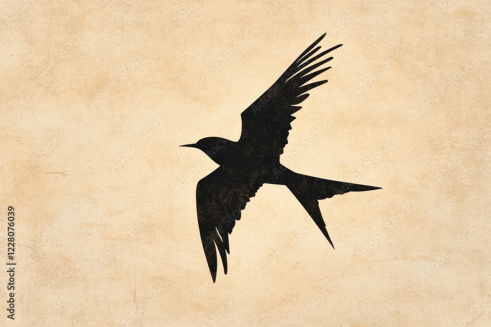 Leinwandbilder Silhouette of a bird soaring against a textured background in a tranquil setting during daylight hours. Generative AI