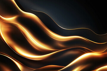 Elegant Flowing Golden Waves with Glowing Particles on a Dark Background, Abstract Futuristic Texture and Luxury Artistic Design