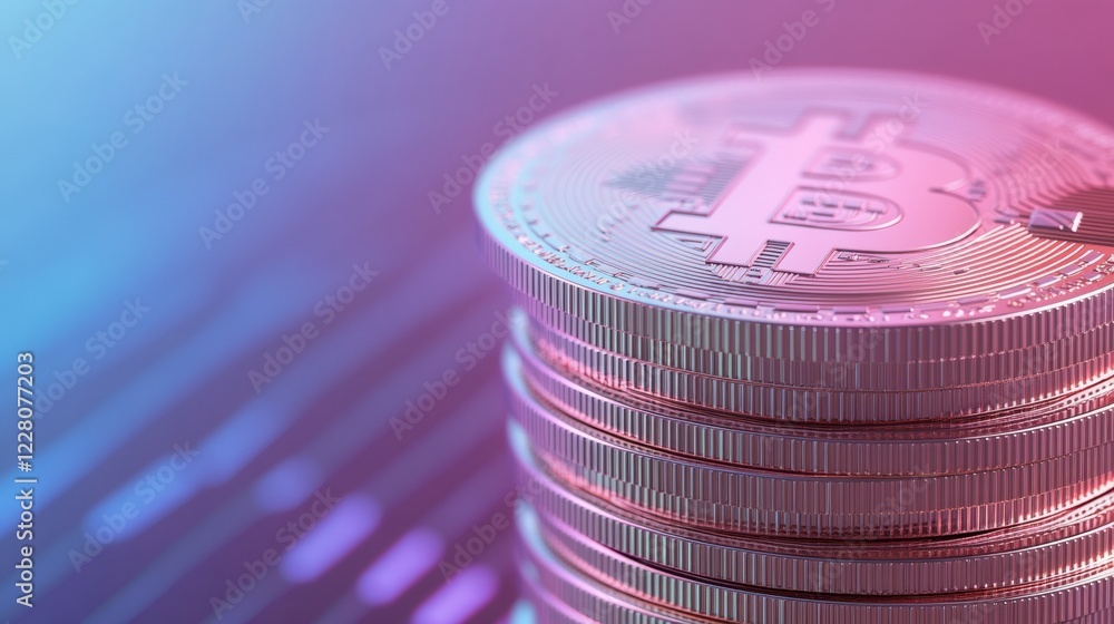 Aufkleber neon crypto aesthetic stacked gold and silver circuit-engraved coins by digital grid - cutting-edge 