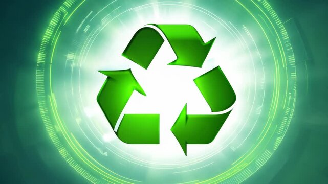 Green earth cover with Recycle symbol on green grass field on natural background. Waste and pollution elimination, clean and renewable energy concept, green world, eco friendly, environment day. Ecolo
