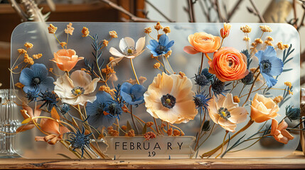 Elegant Botanical Calendar Art with February Flowers