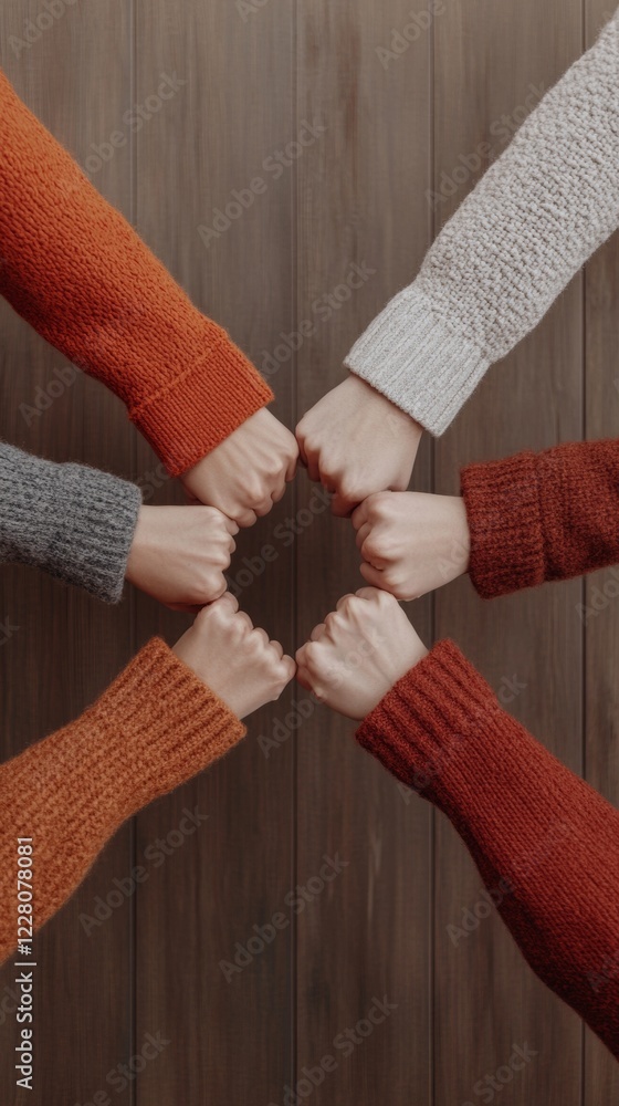 Aufkleber warm minimalism diverse students forming heart with hands over wooden table - educational collaborat