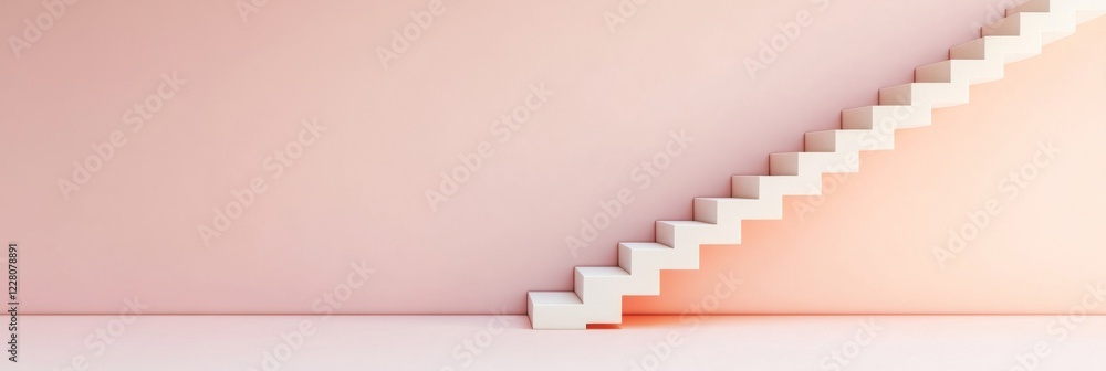 Aufkleber minimalist career growth visualization modern white staircase on pastel gradient - business progress