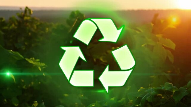 Green earth cover with Recycle symbol on green grass field on natural background. Waste and pollution elimination, clean and renewable energy concept, green world, eco friendly, environment day. Ecolo