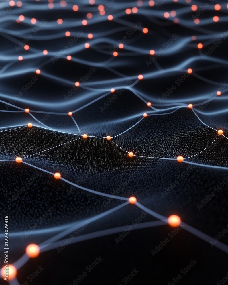 Aufkleber Data Flux Circuitry Neon-lit Connectivity Nodes on Textured Mesh - Enhancing Tech Interoperability for Cutting-edge Business Innovation and Digital Integration