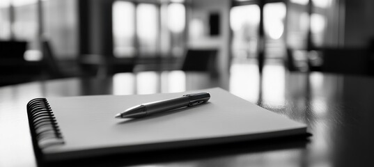 A Pen and Notepad on a Desk in a Modern Office