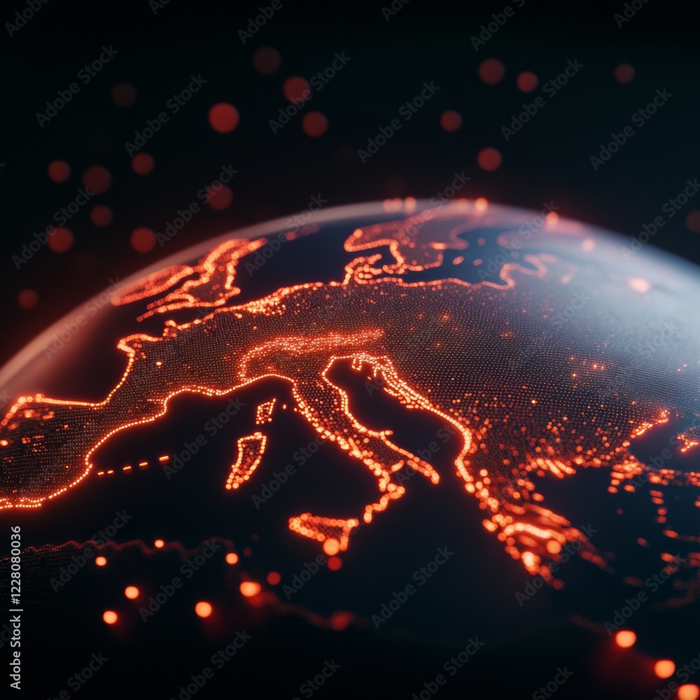 Poster Neon Digital Globe in High-Tech Interface Immersive LED Network for Global Communication - Advanced IT Solutions and Interactive Media Marketing