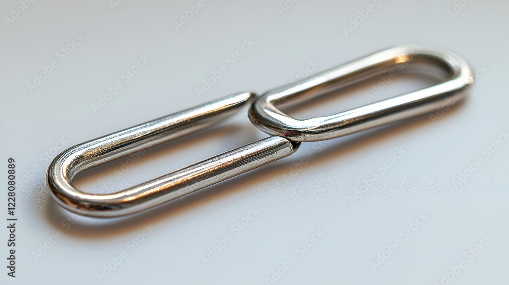 Poster a metallic link connector used for joining or securing items together.