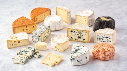 Cheddar, brie and blue cheese slices.