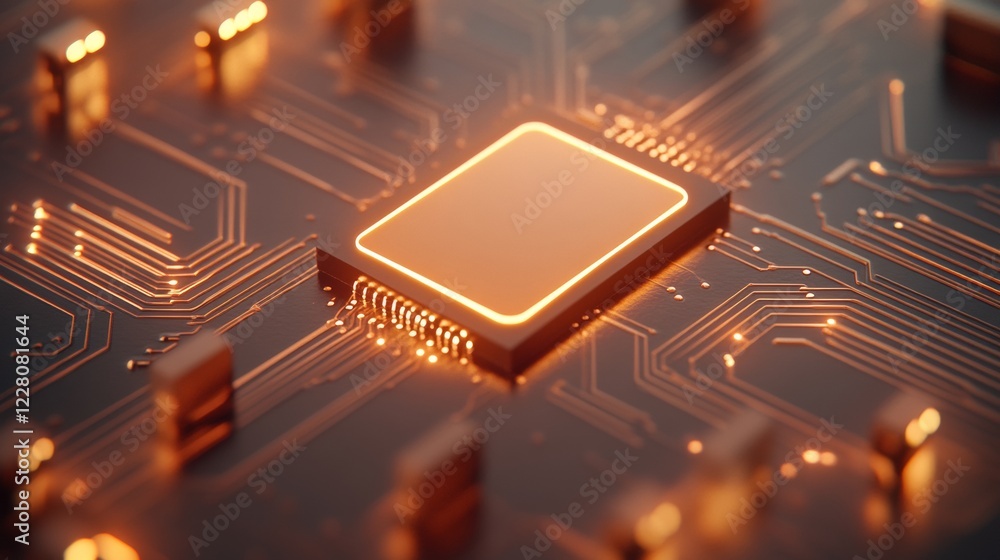 Aufkleber Futuristic Cybersecurity Chip Design Illuminated Circuit Board Elements - Advanced Tech Solutions for Secure Digital Infrastructure and Corporate Data Protection