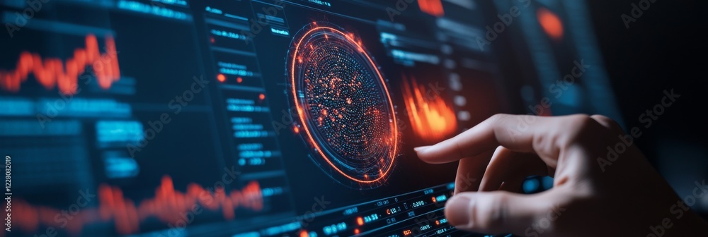 Poster futuristic broadcast studio interface high-tech voiceover booth with interactive graphs - cutting-ed