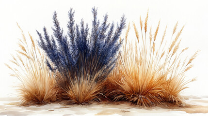 Boho Wildflower Illustration Featuring Chic Grasses and Soft Hues in a Serene Natural Setting