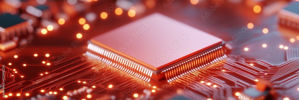 Poster Futuristic Cyber Defense Robotics with Circuit Board Texture in Industrial Manufacturing - Engineering Security and Automated Factory Efficiency