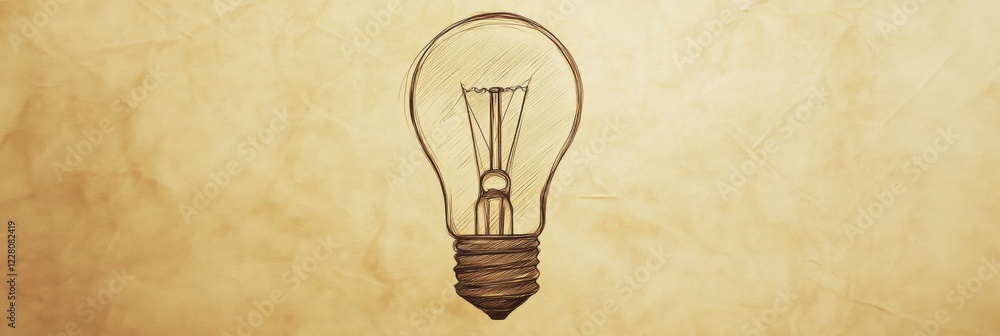 Poster sketch of a classic light bulb on a textured background created for artistic inspiration in vintage 