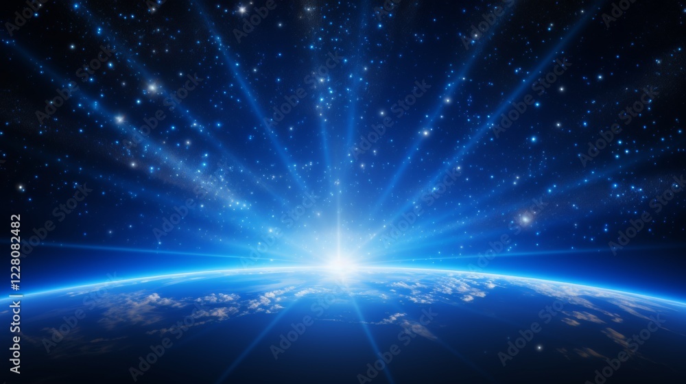 Poster earth in a black cosmic background with a soft atmospheric glow for a minimalist depth effect