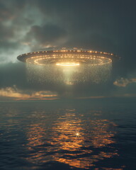 Fototapeta premium The disc-shaped UFO plunges into the lake at high _007