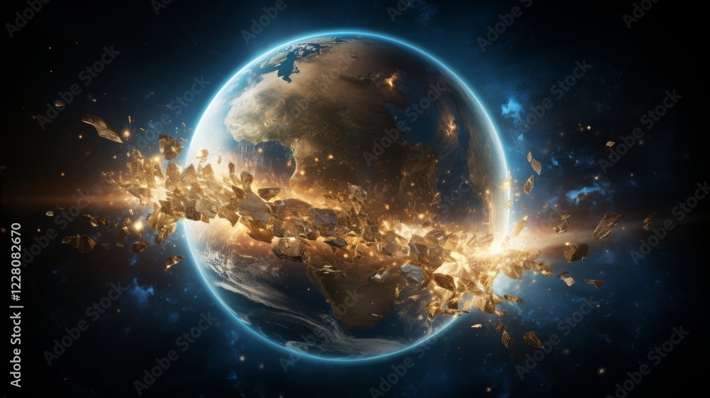 Poster earth surrounded by dark space a minimalist view with soft atmospheric glow for depth effect