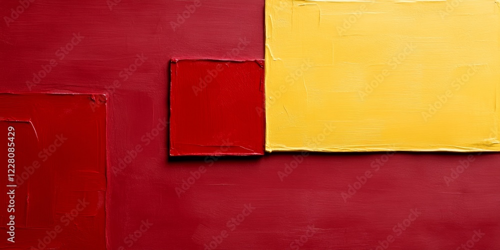 Poster Abstract GeoForms Textured Red and Yellow Canvas Art in Public Spaces - Modern Aesthetic for Business Interiors and Contemporary Design