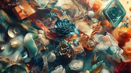 Naklejka premium Abstract art of vibrant colors, textures, and objects.