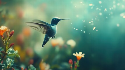 Fototapeta premium Small Hummingbird with Multicolored Plumage