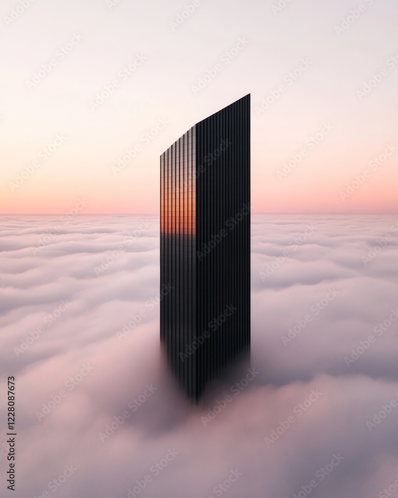 Poster minimalist skyscraper above fog urban architecture for modern business marketing and tech innovation