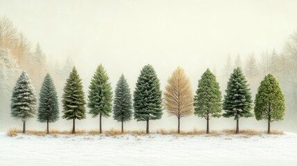 Seasonal Trees, Snowy Field, Foggy Forest, Winter Calendar