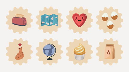 Collection of flat design stickers, clip art for notebook, stationery. stylish stickers  on white background