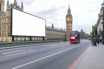 Obraz premium A Serene View of London's Iconic Big Ben and Smooth Sidewalk Along the River Thames