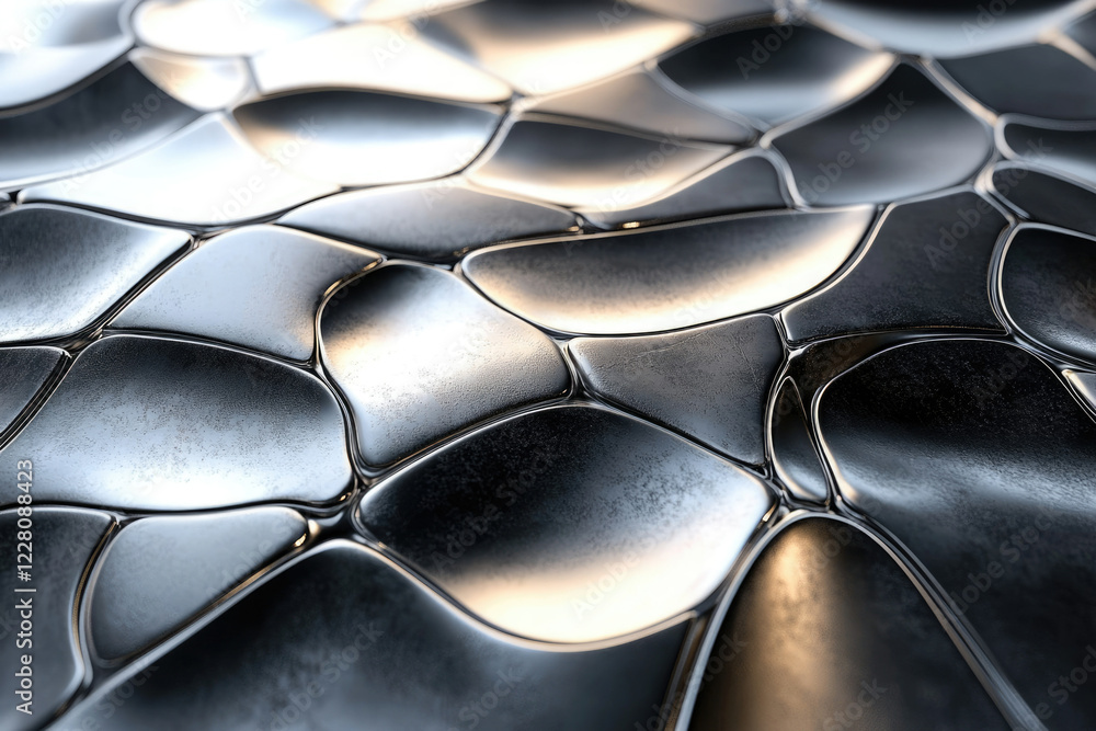 Aufkleber Abstract metallic surface with a textured, irregular, and wavy pattern of interconnected shapes.