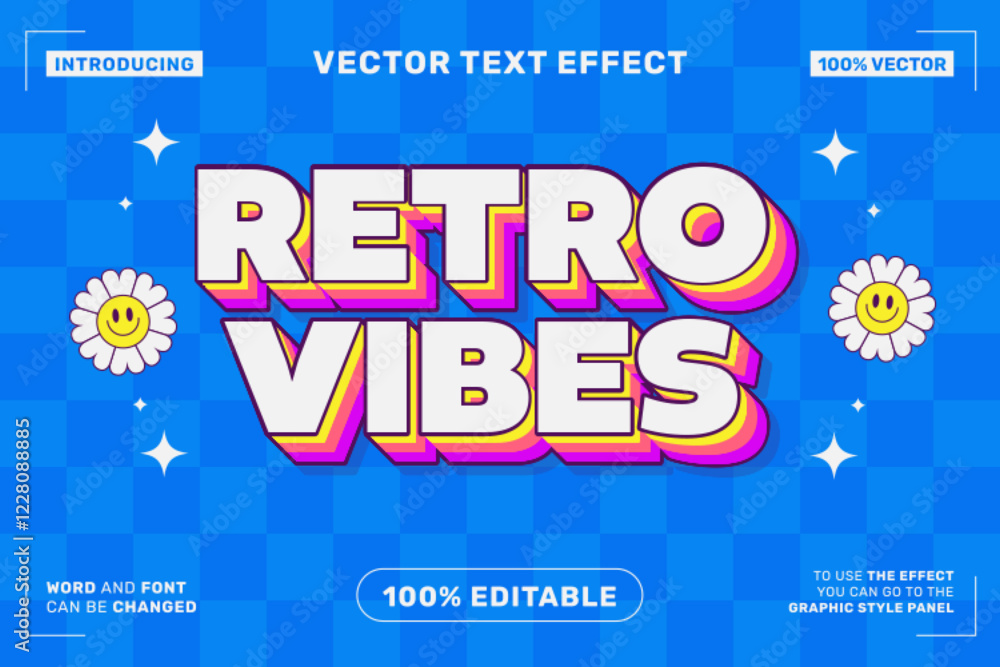 Poster editable text effect retro vibes 3d cartoon template style premium vector