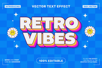 Editable text effect Retro Vibes 3d Cartoon template style premium vector