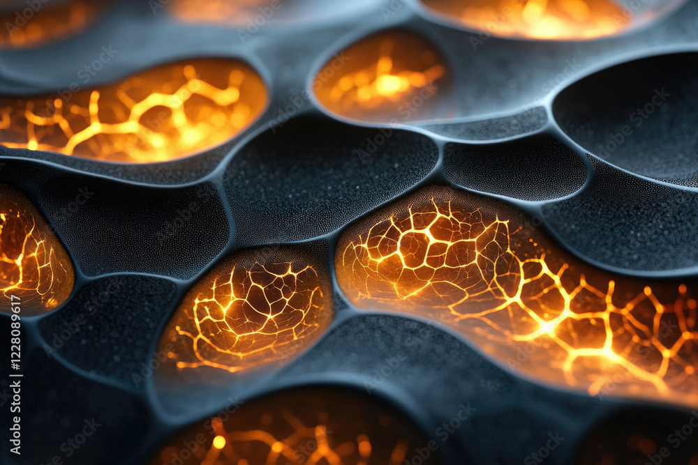 Aufkleber abstract 3d rendering of a dark, textured surface with glowing orange cracks, resembling molten lava