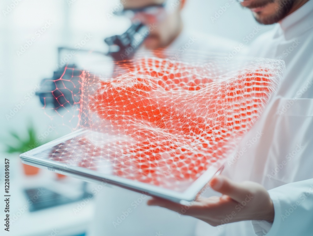 Poster eco-inspired biomimicry cutting-edge fish-scale material analyzed in green-tech lab for sustainable 