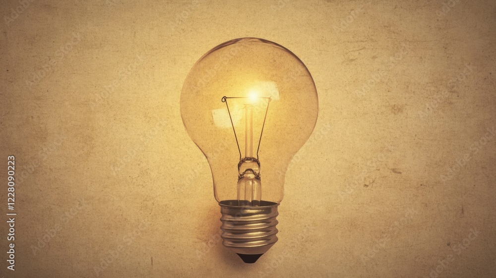 Poster bright light bulb glowing with warmth against a textured background in a cozy indoor setting. genera