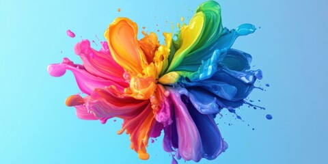 Vibrant splash of colorful paint against a blue background, ideal for creative projects, advertisements, and artistic promotions.