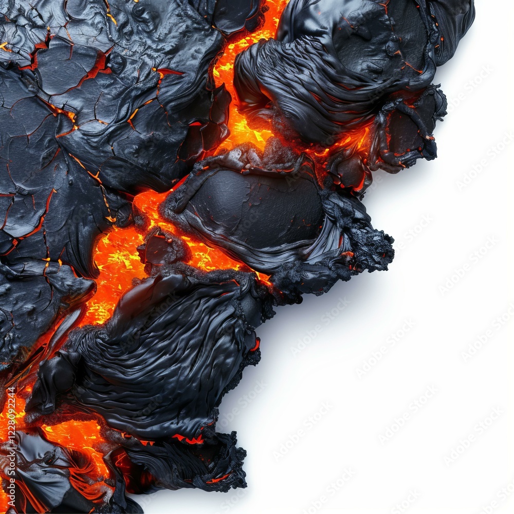 Poster molten lava flowing on white background creating abstract shapes