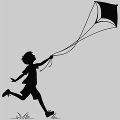a child running with a kite silhouette vector design art and illustration
