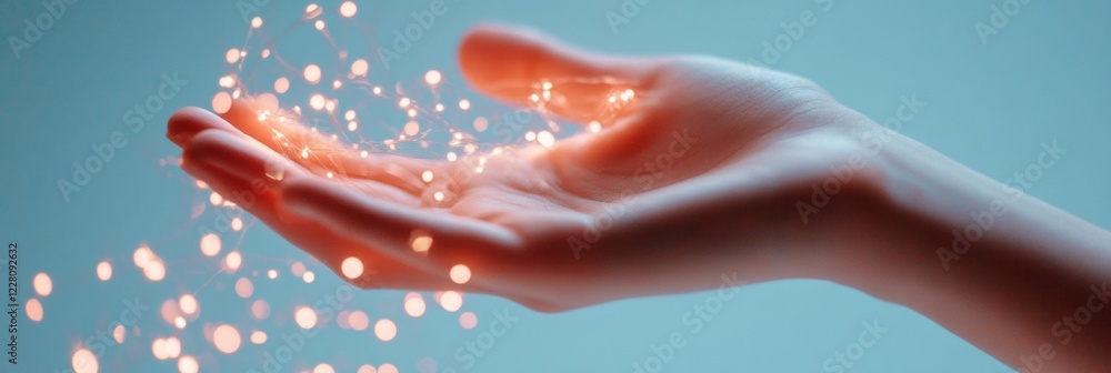 Poster futuristic technology aesthetic virtual holography with cloud nodes and light patterns - innovative 