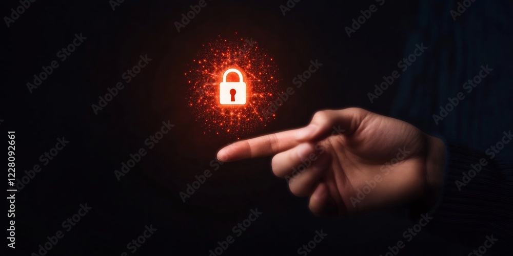 Fototapete ambient cybersecurity vignette futuristic digital padlock with neon glow on touchscreen - tech visua